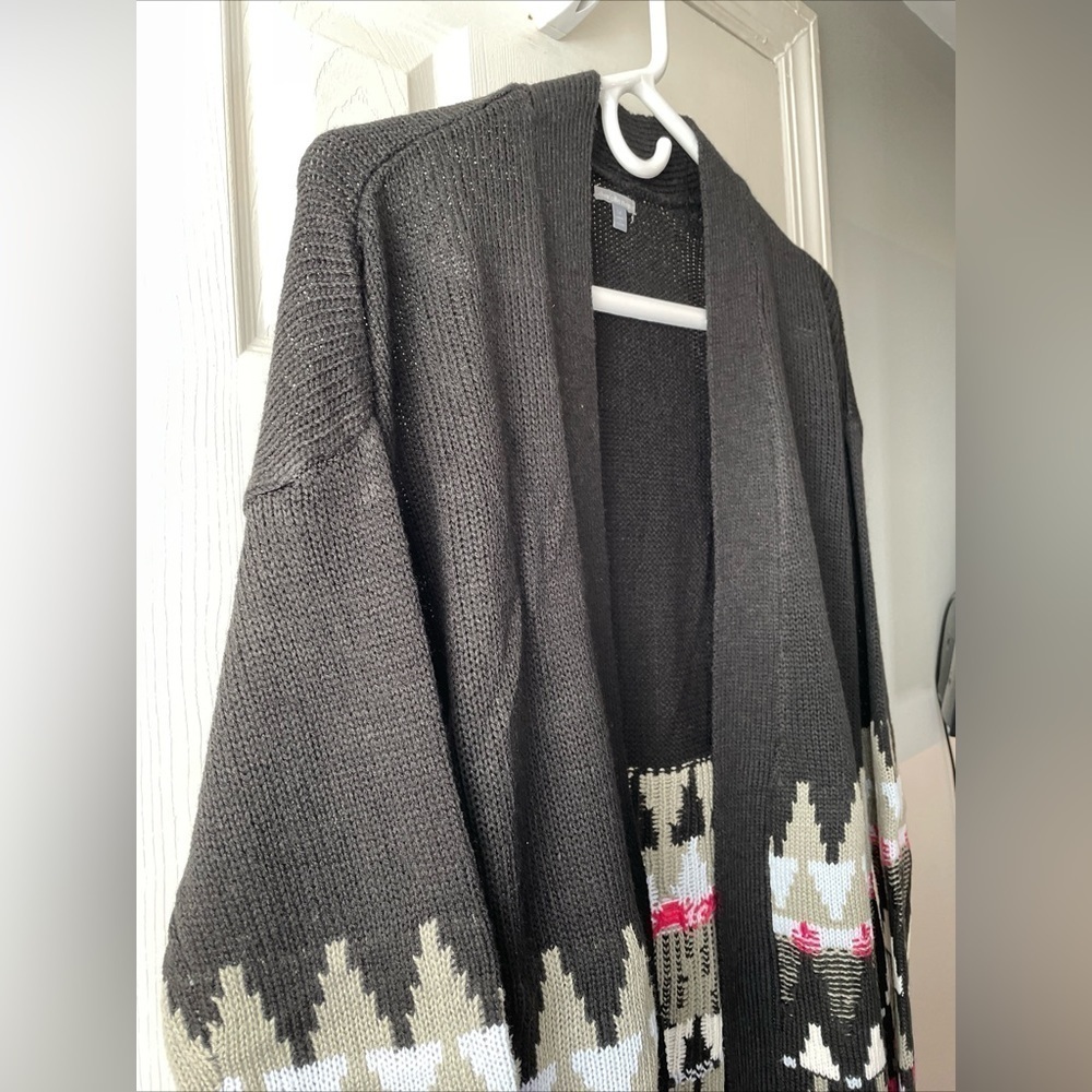 New Charlotte Russe M Black Open Cardigan Geometric Midi Sweater Librariancore‎ - Picture 5 of 15